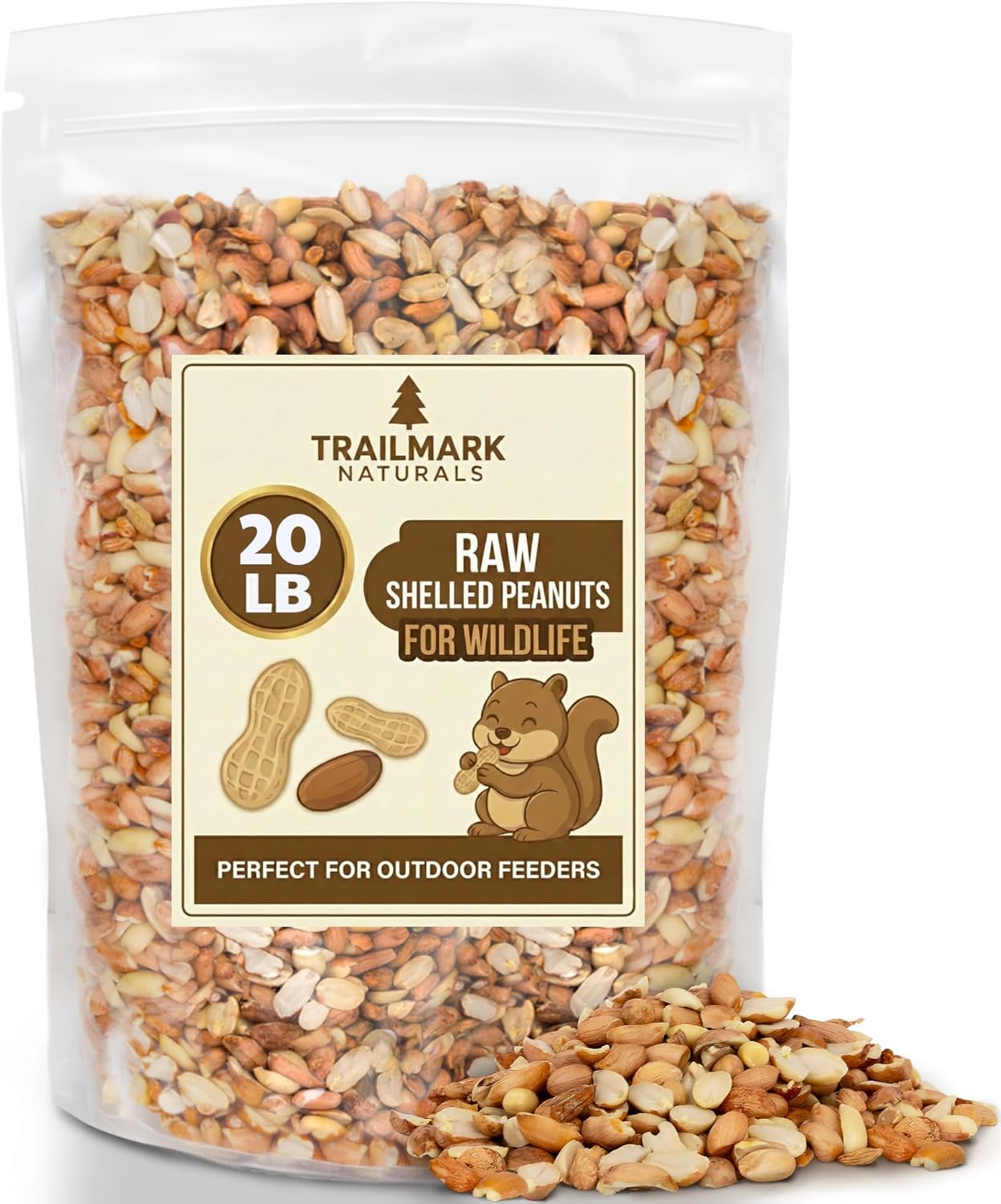 20 LB - Raw Shelled Peanuts for Squirrels, Out of Shell Peanuts for Birds and Wildlife- Squirrel Food, Wild Bird Seed - Grown in The USA