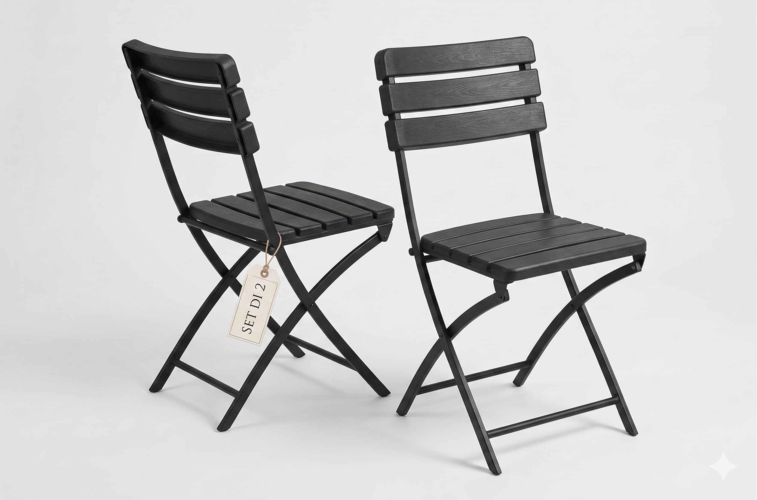 BERARDI B.INTERIORS Set 2 Sedie Pieghevoli Bistrot, Nero