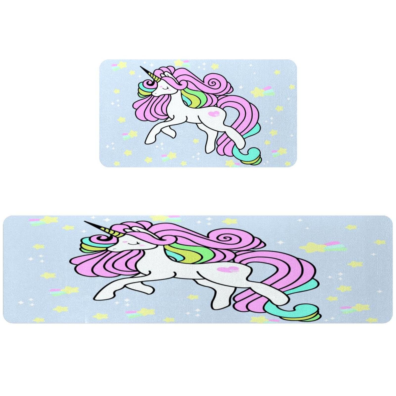 Lot de 2 tapis de cuisine lavables antidérapants étoiles et licorne