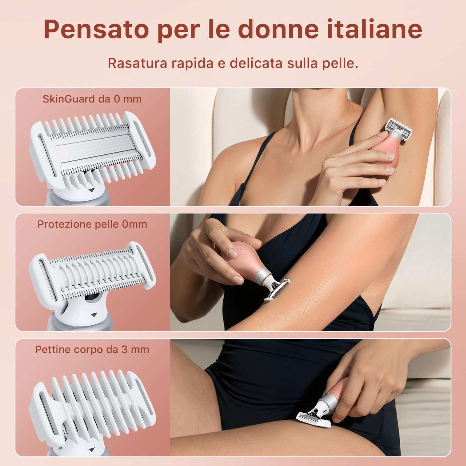 2026 Nuovo Rasoio Elettrico Donna per Zona Bikini - Rifinitore Intimo Portatile e Senza Dolore, Mini Depilatore Viso e Corpo, Ricarica USB-C, Testina Wet & Dry Sostituibile, oro