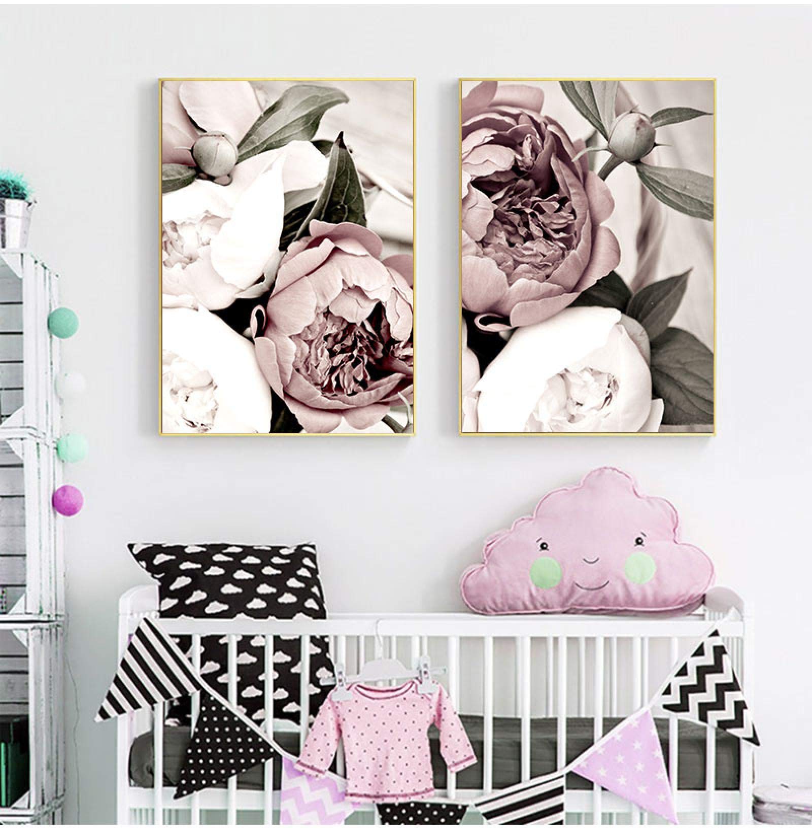 Cartel moderno de la planta de la flor rosada Impresiones botánicas nórdicas Listo para colgar Lienzo Arte de la pared Decoración Imagen Decoración para el hogar 40x55cmx2pcs marco interior