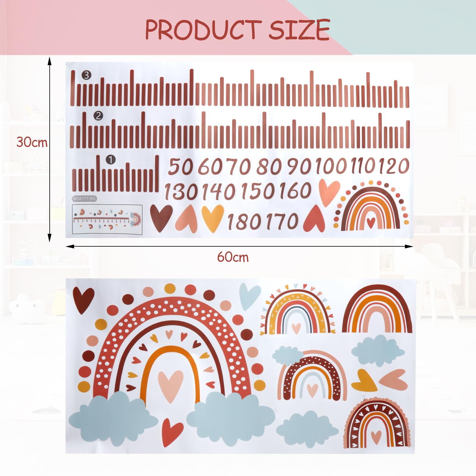 Sticker mural 3D arc-en-ciel pour chambre d'enfant, toise de mesure pour bébé et enfant, décoration murale, 180 cm