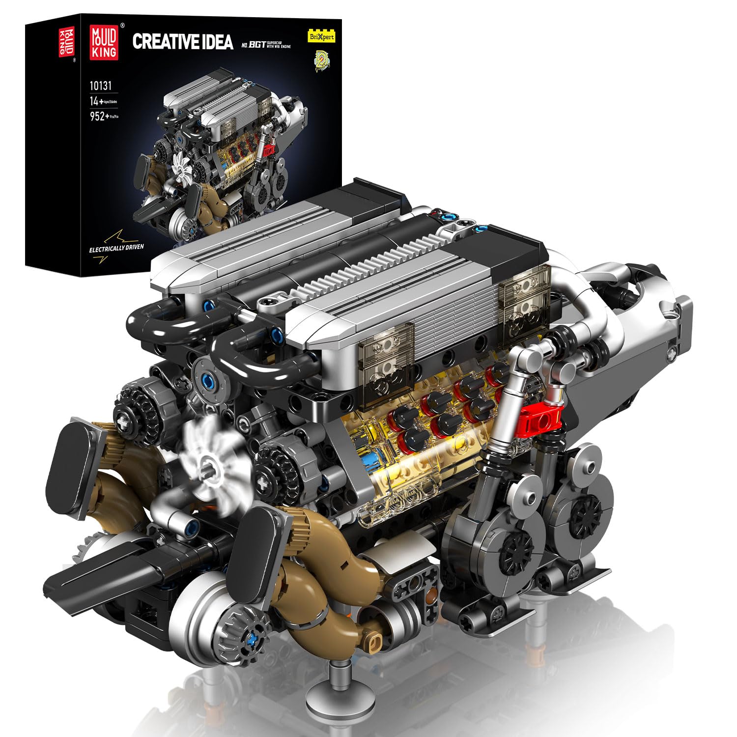 Mould King W16 Engine Model Kit That Runs - 952+ PCS Build Your Own Visible Combustion Model Engine Kit for Adults with Battery and Motor, STEM Car Engine Building Blocks Toys for Kids/Adults 8+
