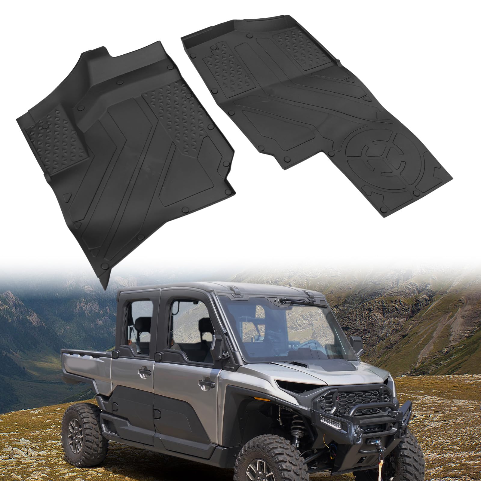 HAKA TOUGH TPE Front Floor Mats for 2024 Polaris Ranger XD 1500 Crew Accessories, Front and Rear Row Floor Liners for Polaris Ranger Crew XD 1500 2024+, Non-Slip Design Rubber Slush Mats (2pcs)