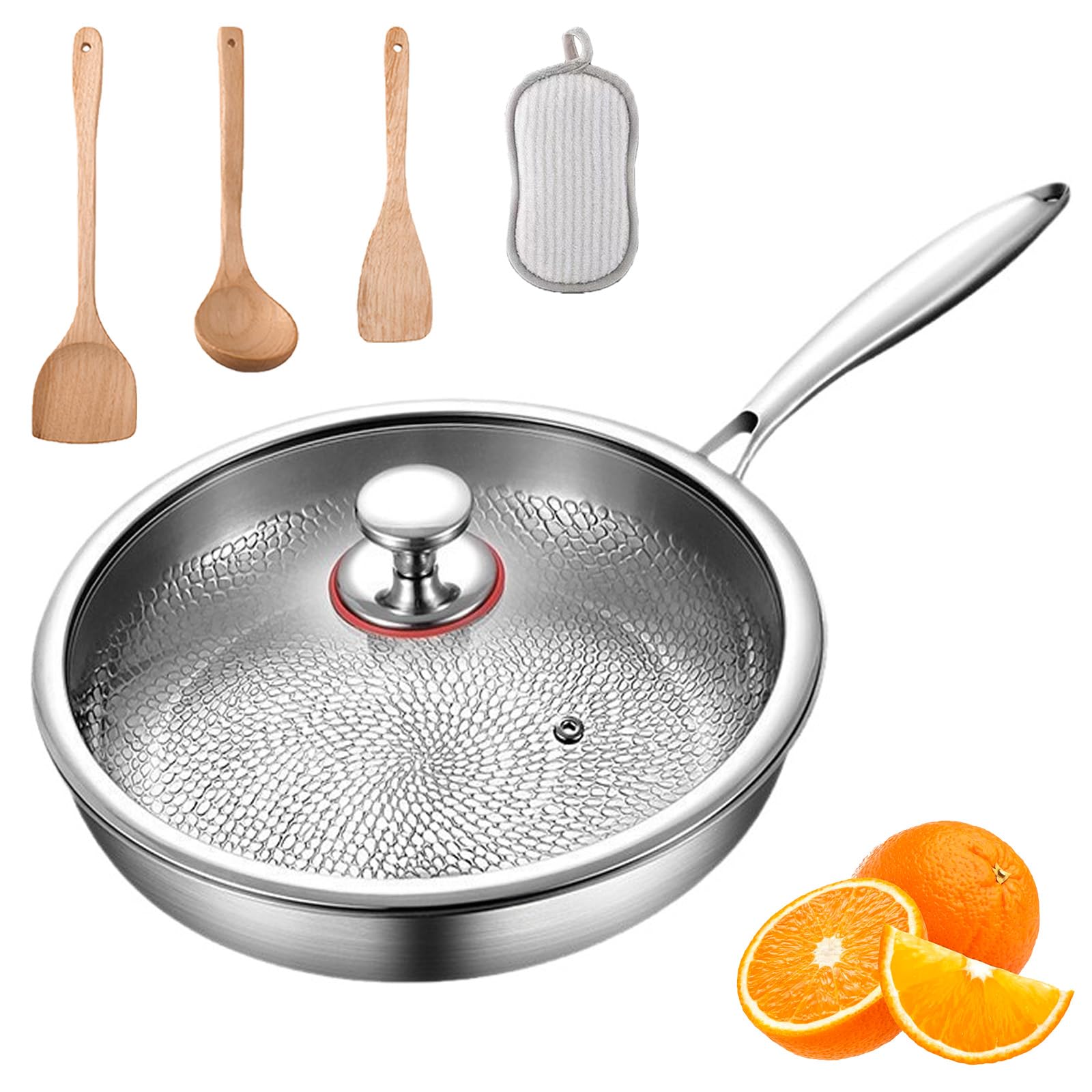 Sarten Mireve, Sartén Mireve Titanio Martillada con Tapa - Antiadherente Natural, Libre de PFOA/PTFE, Fácil de Limpiar y Superduradera, para Todo Tipo de Cocinas (Con tapa, 28cm)