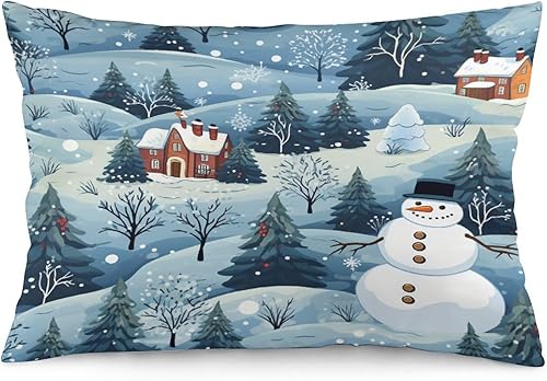 Miniatura 8 de MaSiledy Dog Labs - Fundas de cojín de Navidad a cuadros rojos de 20 x 30 pulgadas, fundas de almohada lumbares de invierno para vacaciones,