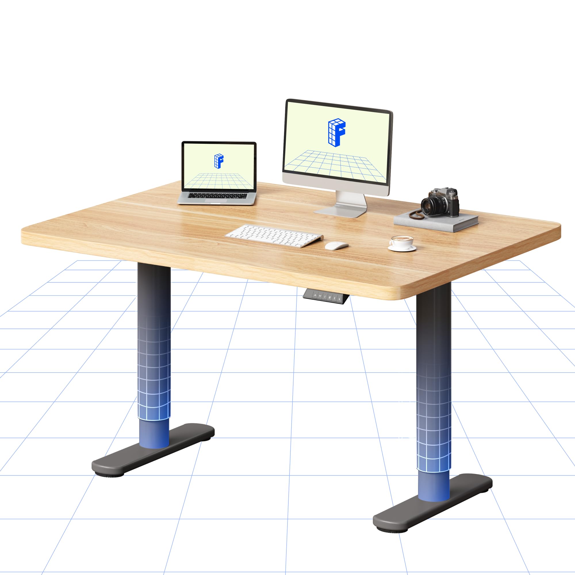 FLEXISPOT Electric Standing Desk One Piece Desktop CylineX Height Adjustable Sit Stand Up with Memory Smart Panel, 120x60 Silver Frame and Maple Top โ image 1