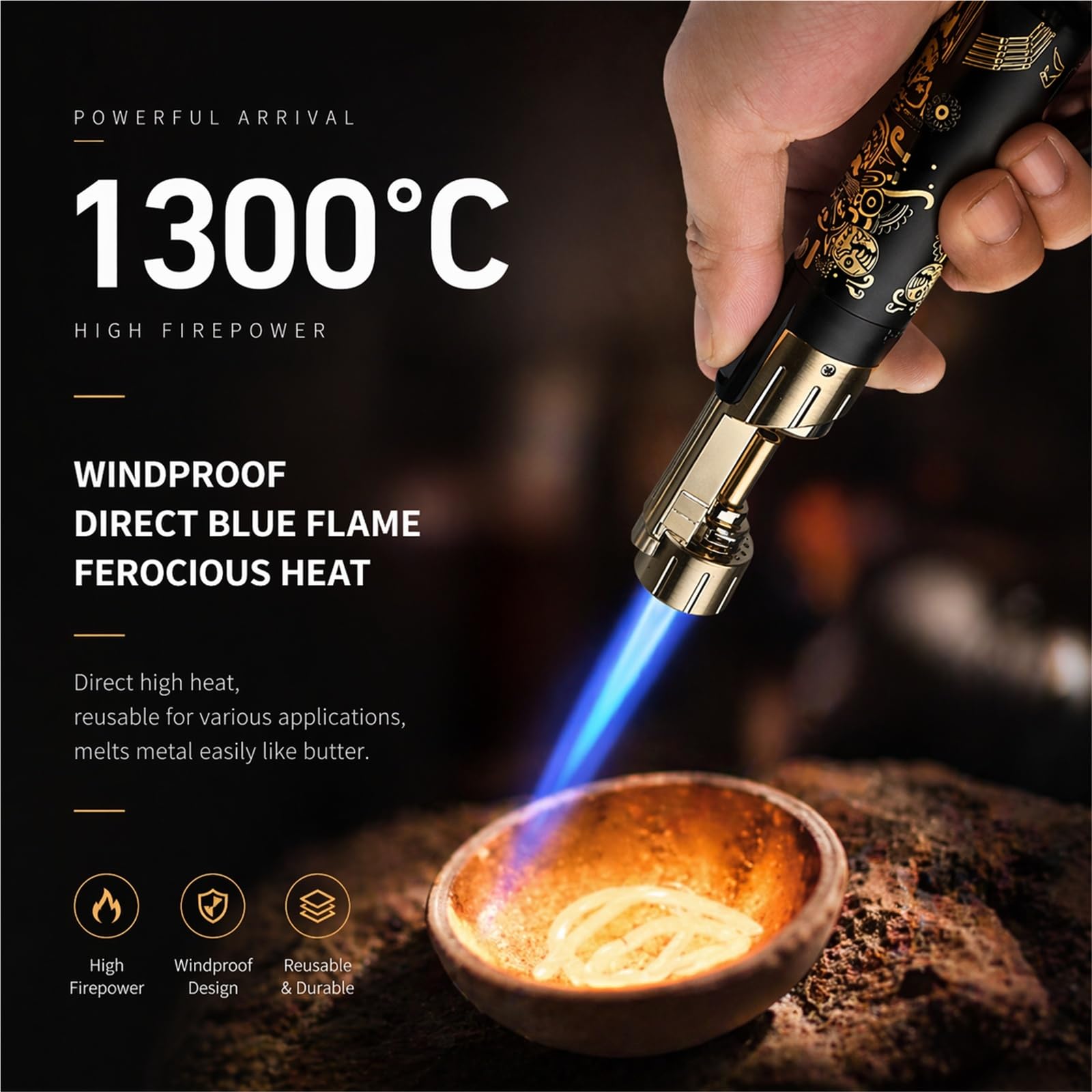 Encendedores a prueba de viento – Encendedor de metal recargable a 1300 °C con bloqueo de seguridad para acampar y aventuras al aire libre, regalo perfecto para hombres (combustible no incluido)