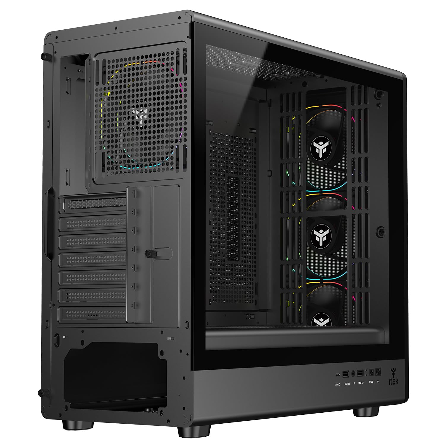 Itek Case Gaming MESHCORE 36B – Tower ATX con 4 Ventole ARGB 12 cm incluse, USB-C, 2x USB 3.0 e Pannello Laterale in Vetro Temperato