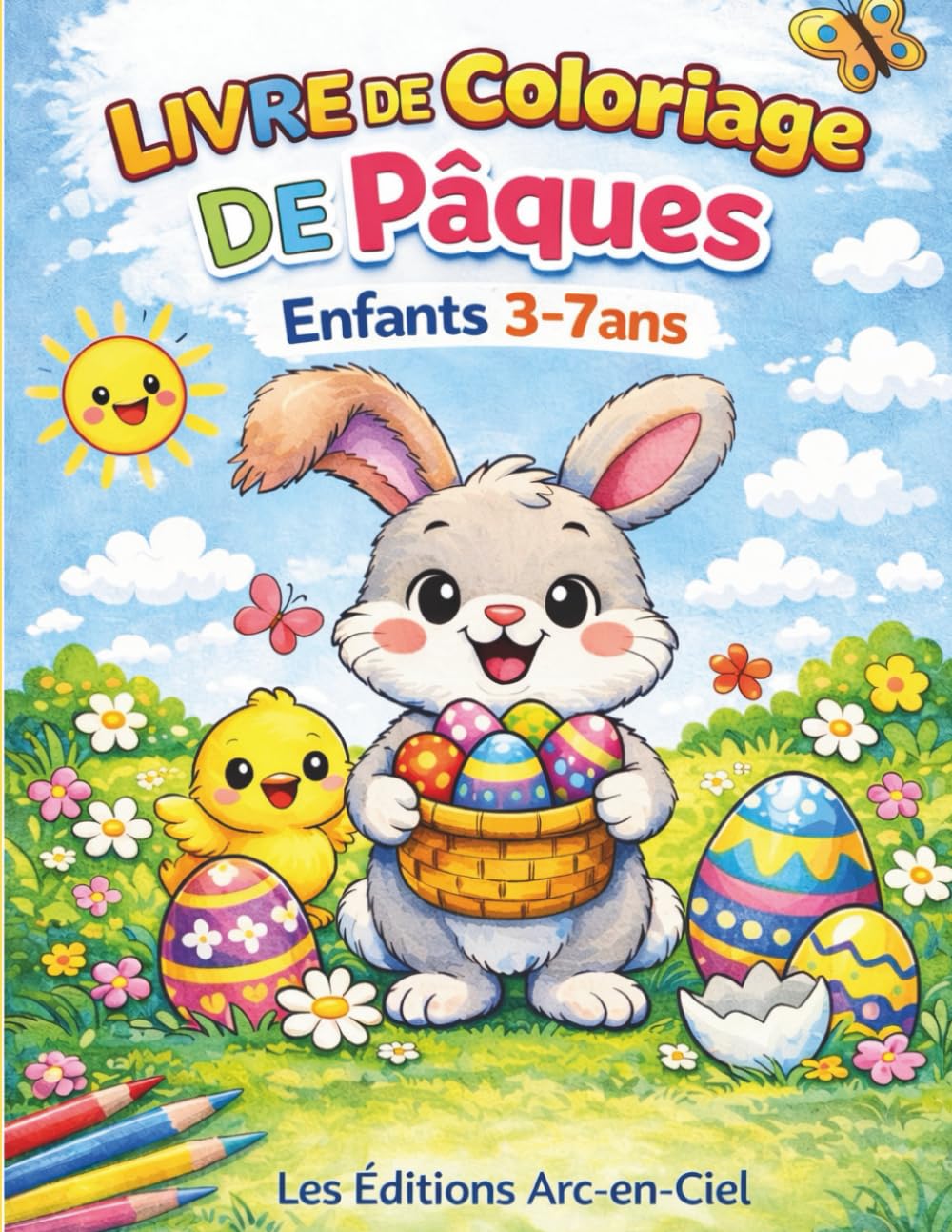 Livre de Coloriage de Pâques pour Enfants: 50 coloriages faciles pour enfants 3-7 ans Lapins, œufs, poules et poussins • Contours épais • Jeux amusants et pages bonus