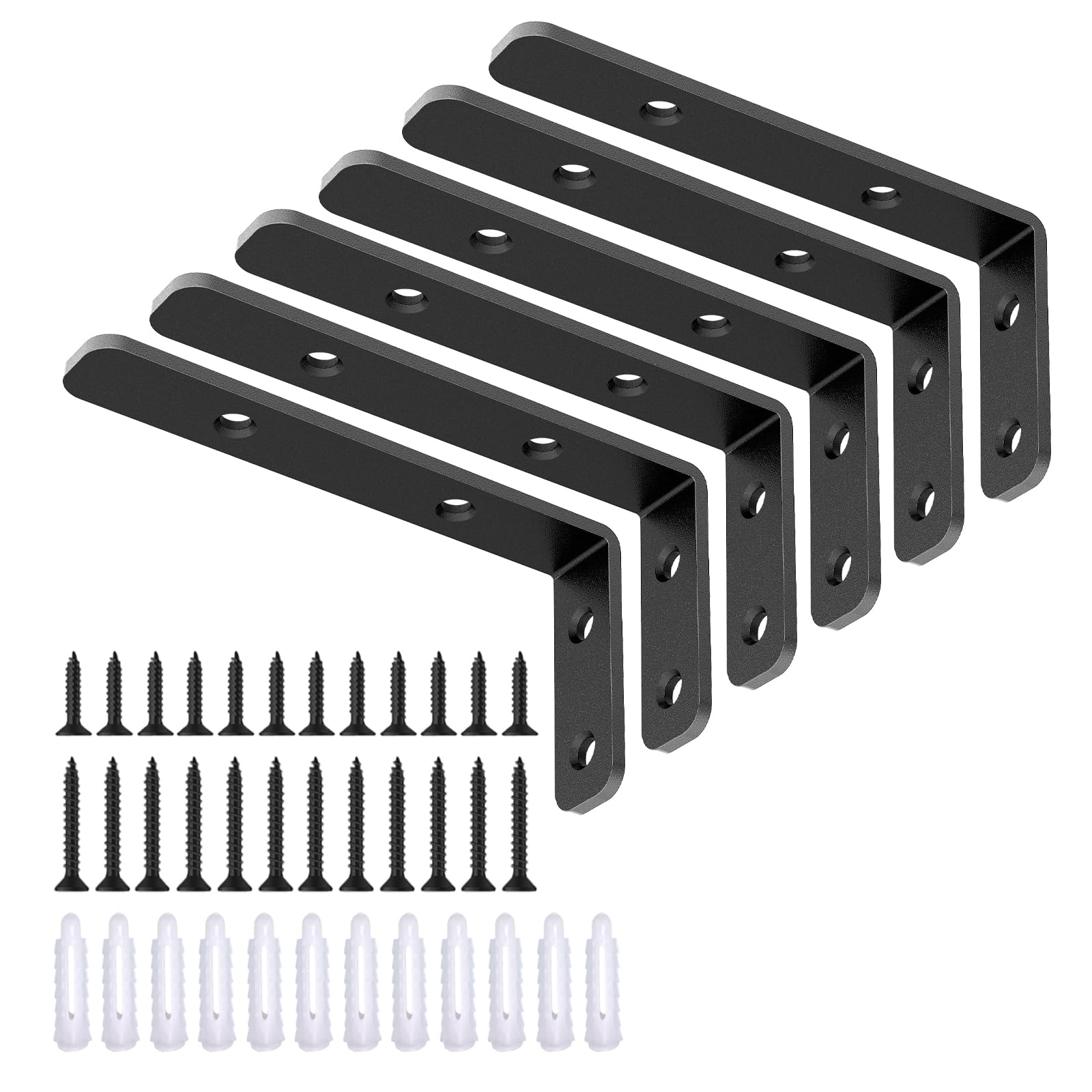 LSK 6PCS L Bracket, L 4"×H 2" Shelf Support Bracket, Max Load :42lb, Black
