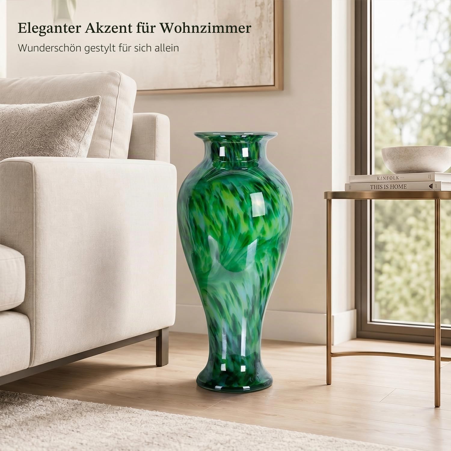 20" (50,8 cm) Hohe Grüne Glasvase Handgeblasene Große Stehende Glasvase Wohnraumdekoration, Murano Moderne Dunkelgrüne Blumenvasen, Jarrones Grandes para Sala Elegantes, Große Vasen für Wohnzimmer