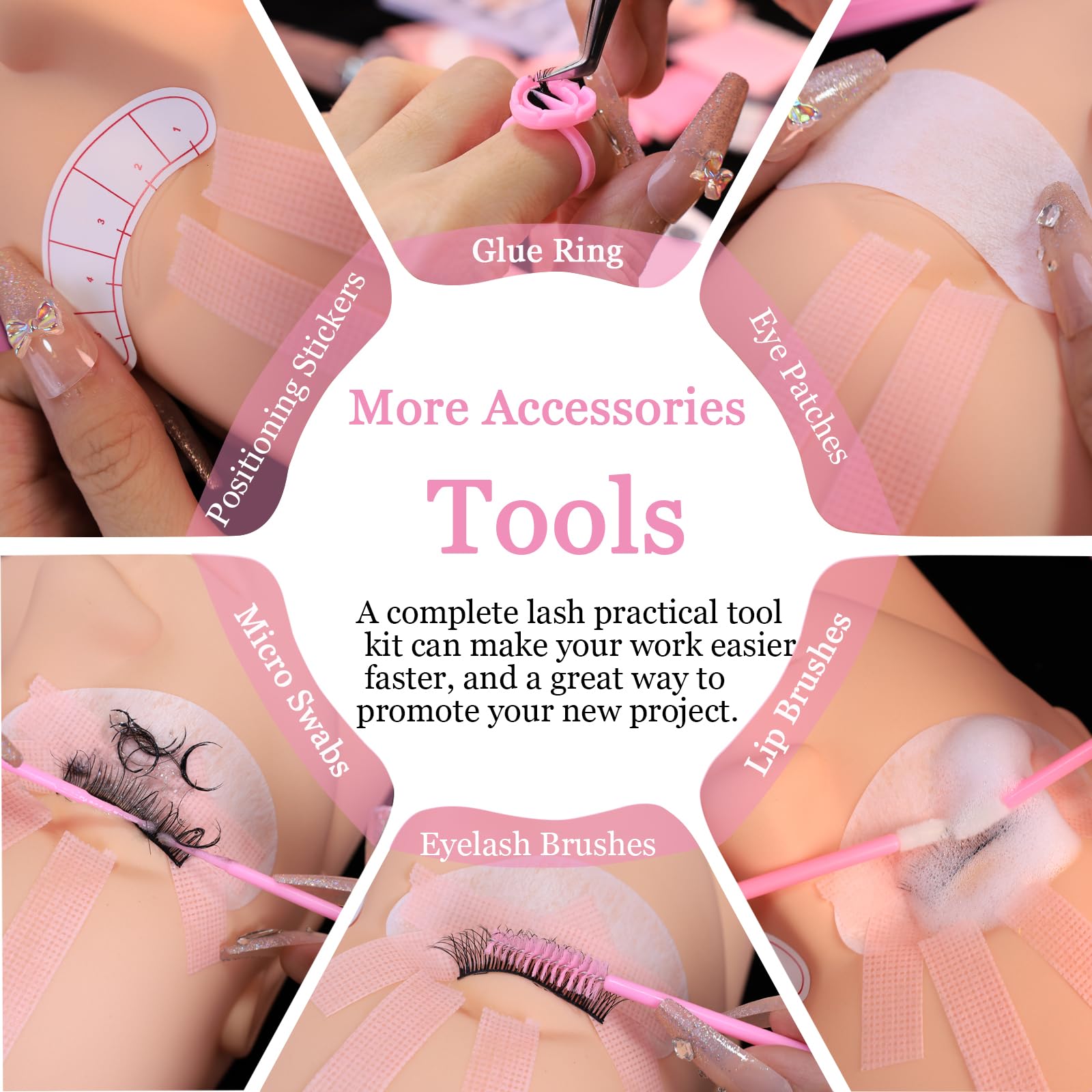 Wimpernverlängerungs-Set für Anfänger: Wimpernverlängerung mit Trainingskurs, inkl. Mannequinkopf, Übungs-Lash-Mapping-Diagramm & mehr Zubehör