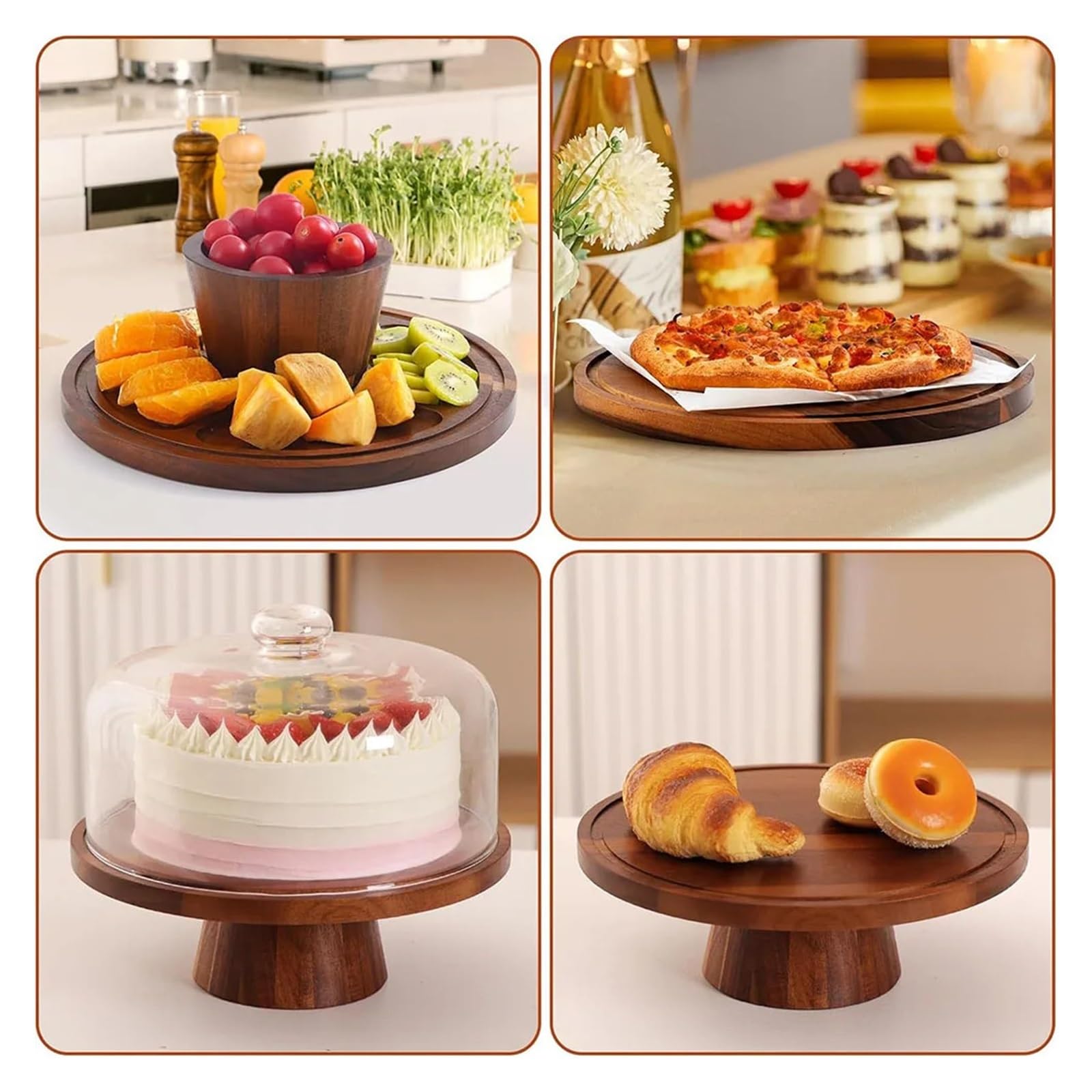 Générique Support à gâteau en bois d'acacia avec couvercle en verre 12"