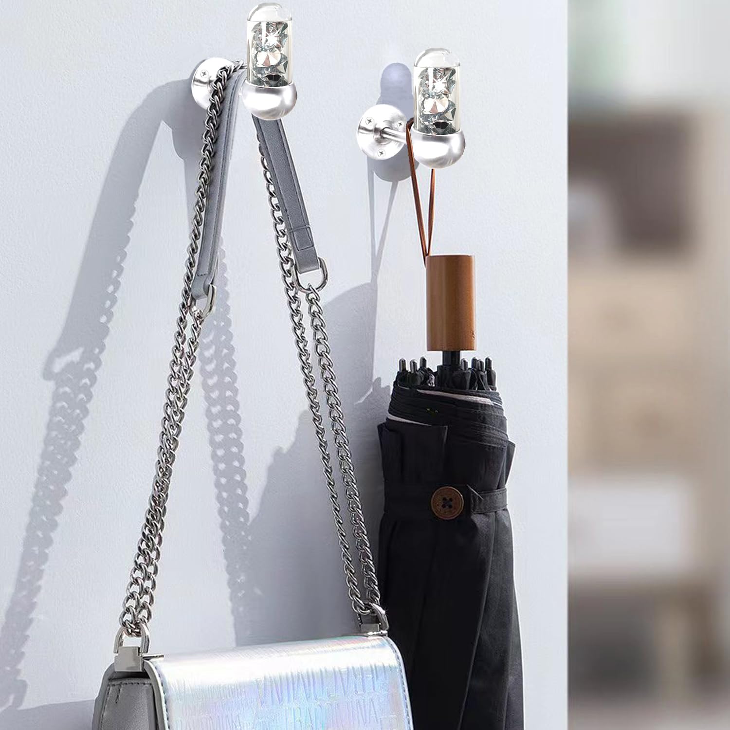 ZOLAPI Set of 4 Glass Tube Glisten Crystal Diamond Towel Hooks Bathroom Coat Hook Robe Hook Stainless Steel Heavy Duty Door Hanger Towel Clothes Cabinet,Wall Hook for Bathroom Bedroom?Silver