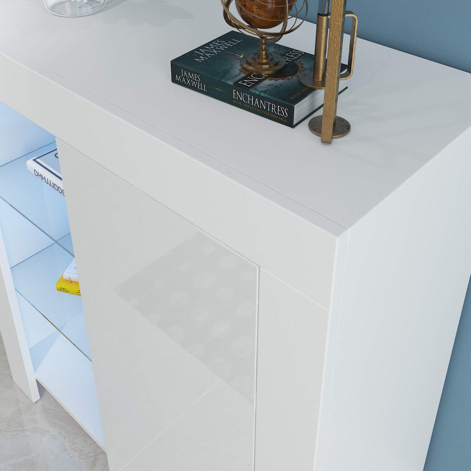 White Gloss Sideboard Unit With Storage Cupboard Matt Body