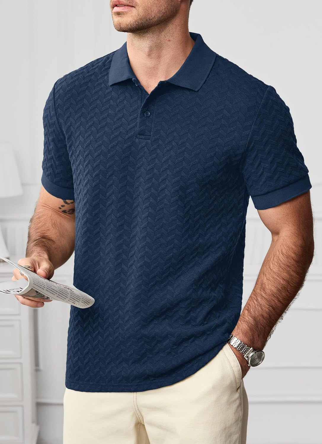 Men Textured Polo Shirts Casual Summer Short Sleeve Poloshirt (S-XXL) - Image 3