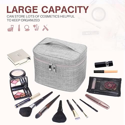 Miniatura 4 de Bolsa de maquillaje de viaje, bolsa de cosméticos, organizador de maquillaje con bolsa de malla, soporte para brochas de maquillaje, bolsa de aseo