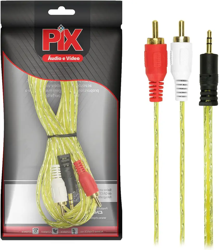 Cabo P2+Rca Cristal - P2 Estéreo + 2 Rca Macho 5M - Amarelo