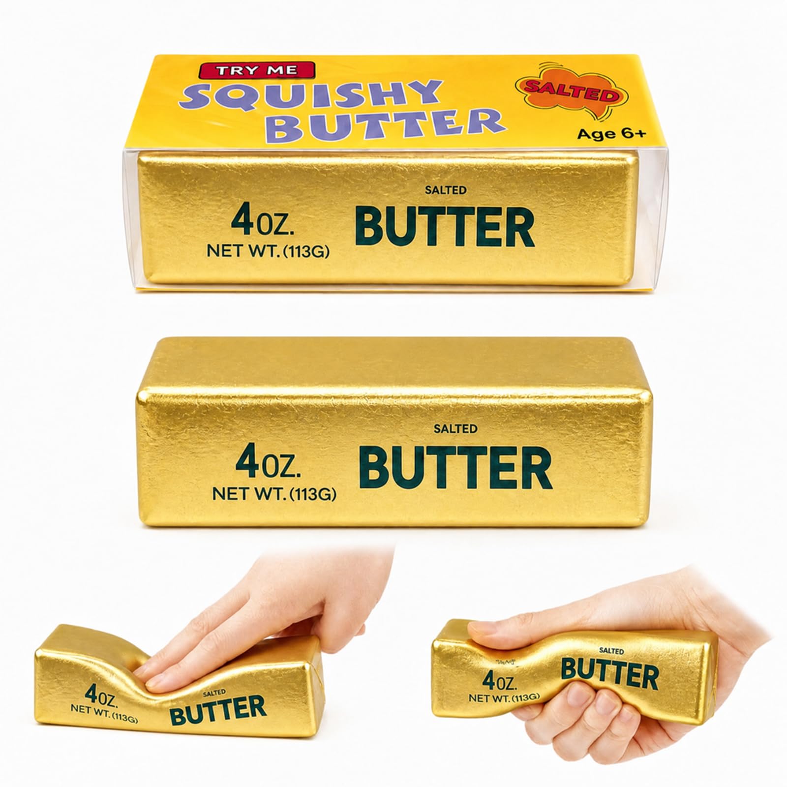 Butter Squishy, Soft Slow Rising Squeeze Toys, Butter Stick Toys (Golden) | Fidget Toys and Stress Balls Squishies for Office Desk Toys, Party Favors & Birthday Gifts