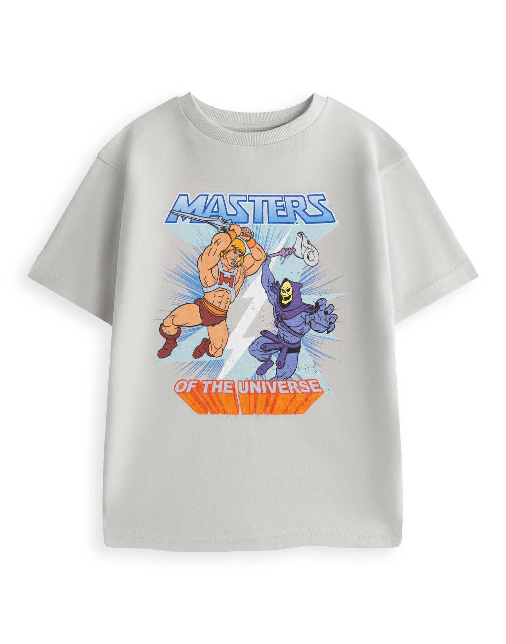 Masters Of The Universe Unisex Kids Light Grey Kids Graphic Tee | He-Man Skeletor Short Sleeve Crew Neck T-Shirt | Soft 100% Cotton Boys Girls Everyday Top | Official He-Man Merch Gift - 3-4 Years