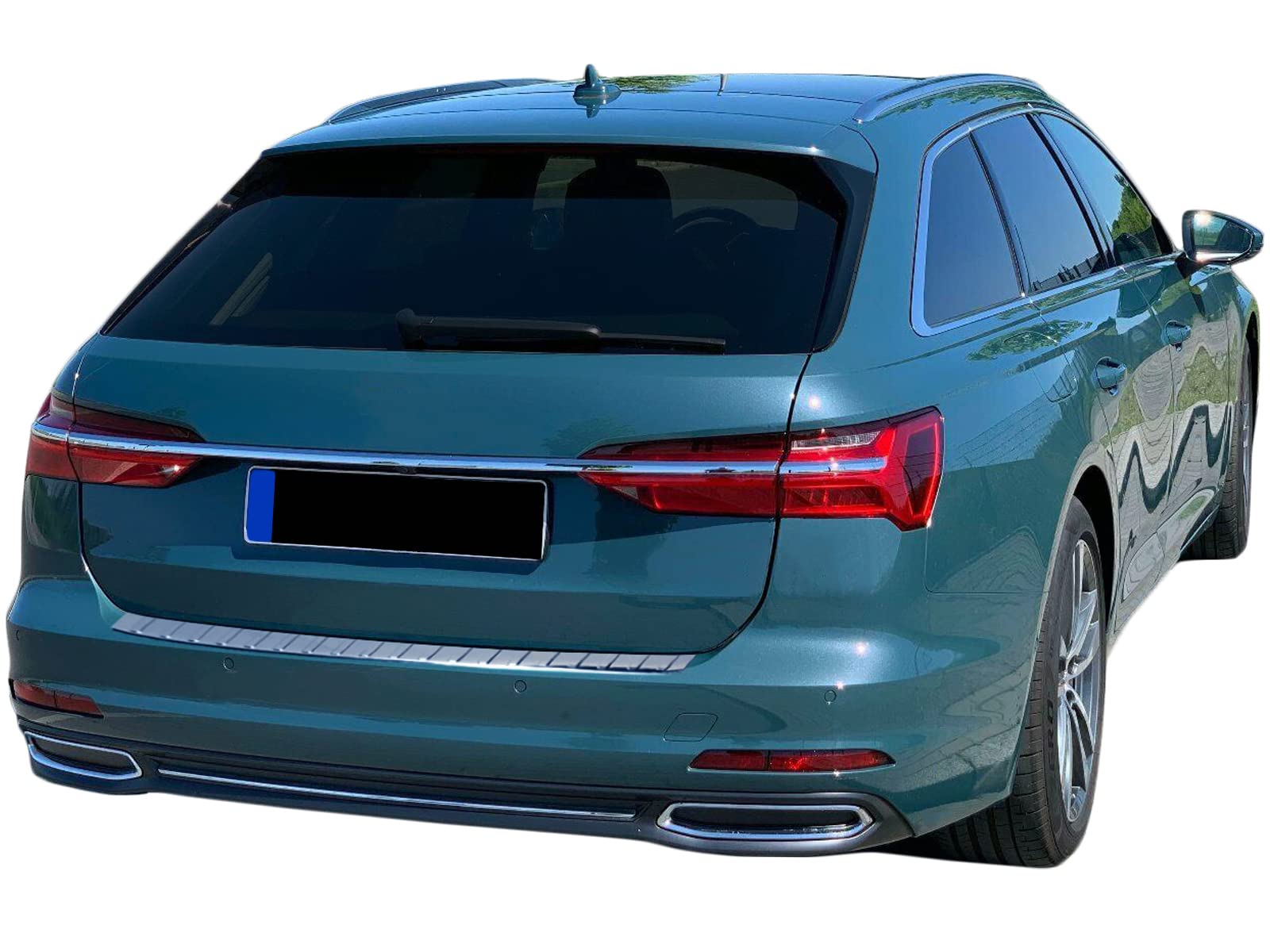 RECAMBO Ladekantenschutz Edelstahl kompatibel für Audi A6 Avant | Typ C8 | BJ ab 2018 - Hochglanz poliert, Chrom Look - Styling und Schutz für die Stoßstange