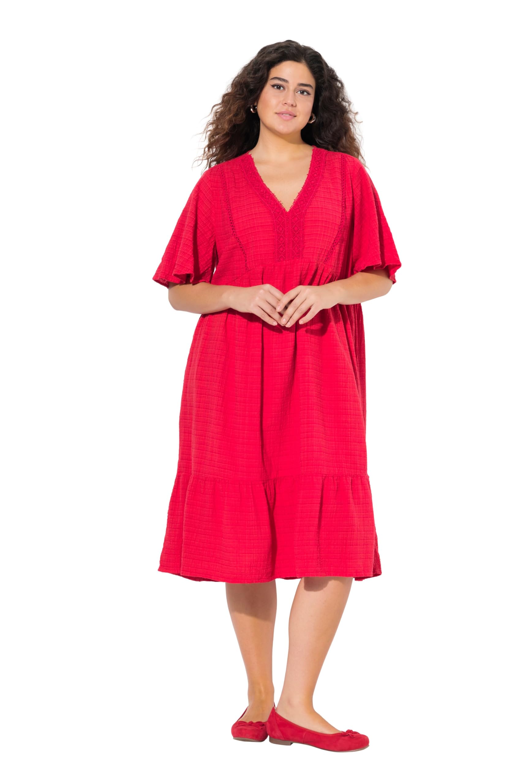 Ulla Popken Women's V-Neck Flounce Dress
