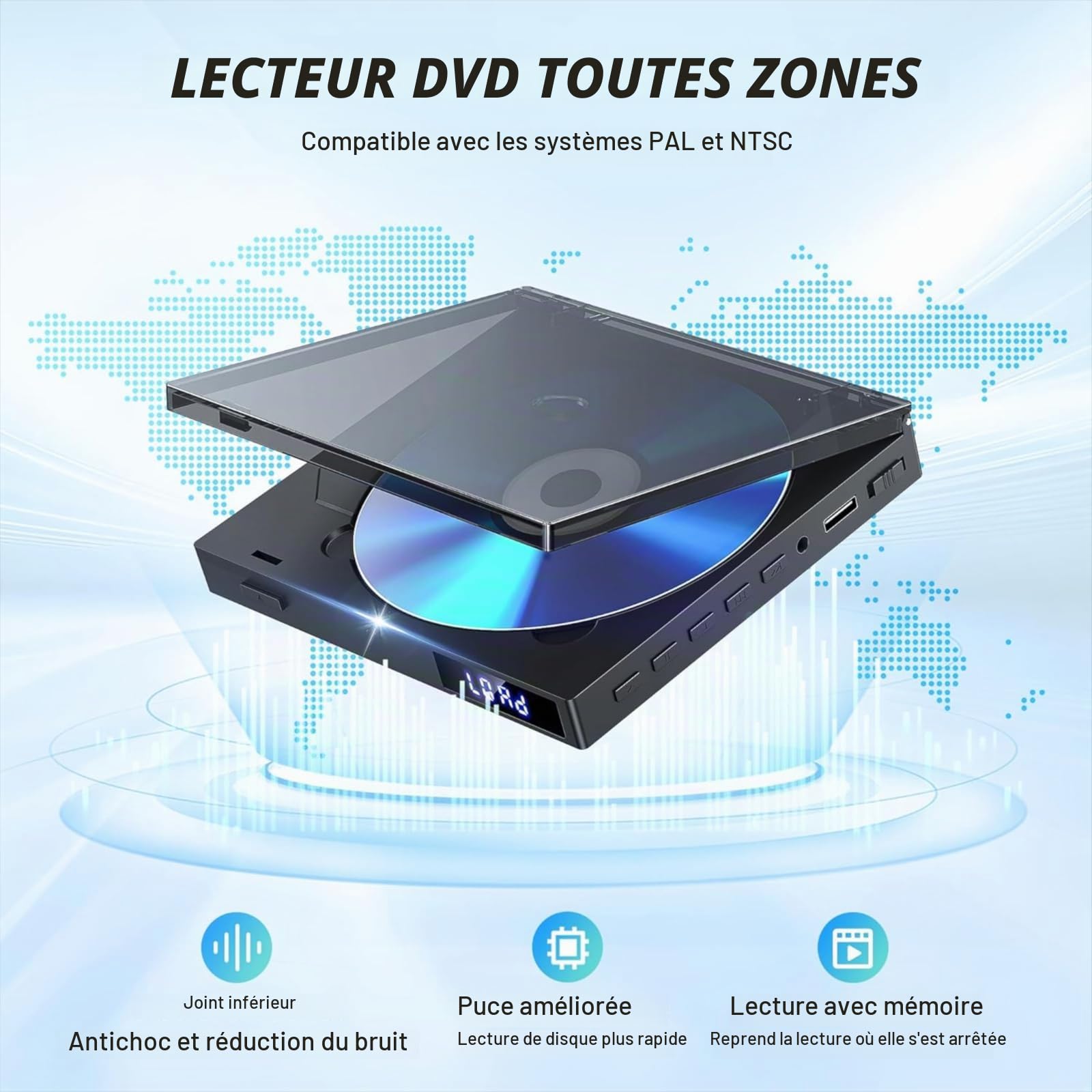 Mini Lecteur DVD HDMI, Petit Lecteur DVD 1080P pour Télévision | Toutes Régions Gratuites, Lecture Mémoire avec HDMI & AV ConnecionTélécommande, Support PAL/NTSC