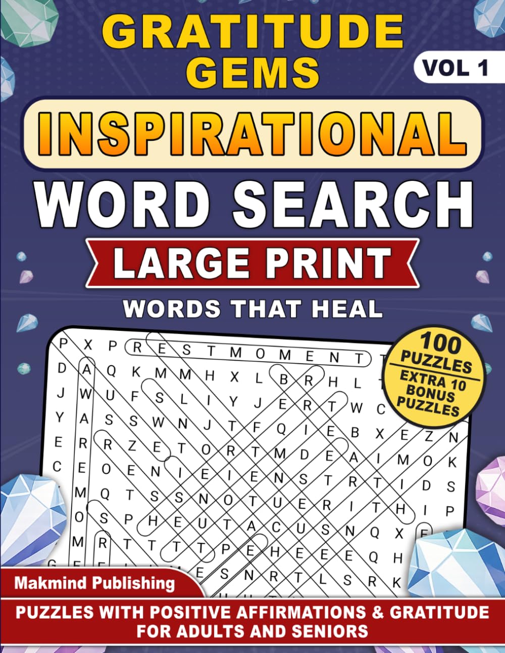 Gratitude Gems: Words That Heal: Large Print Word Search Puzzle Book for Adults & Seniors