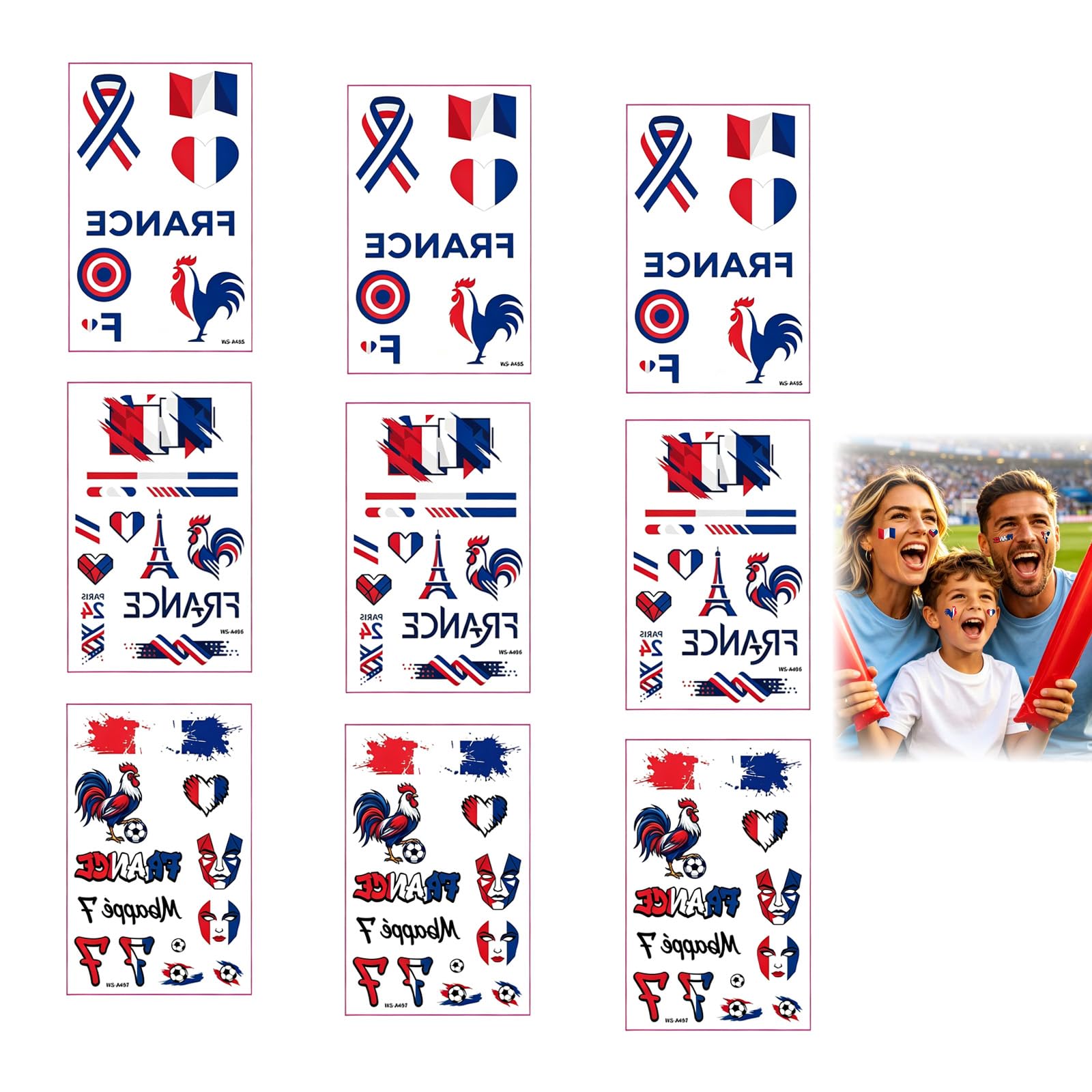 9 Stickers 2026 Drapeau Français – Décorations Françaises, Stickers Éphémères Imperméables Pour Le Visage, Coupe Stickers Pour Foot, Eurovision