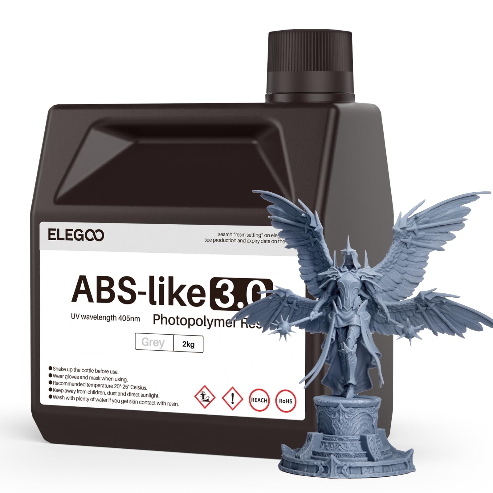 ELEGOO ABS-Like 3.0 Żywica do drukarki 3D, szara, 2000 g, 405 nm, utwardzana promieniowaniem UV, wysoka wytrzymałość na rozciąganie i zginanie, do drukarek 3D MSLA/LCD/DLP