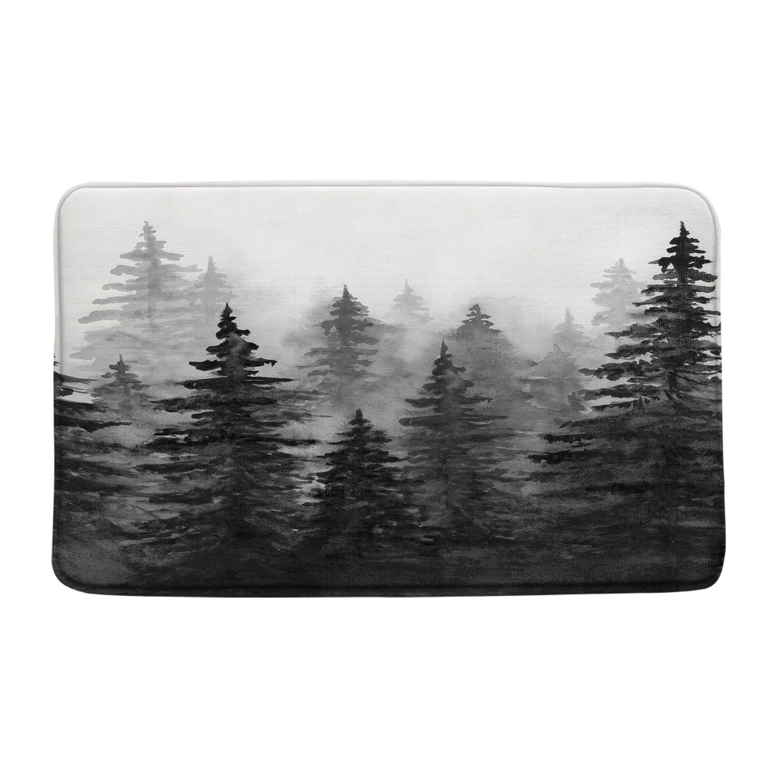 ZNLSU Misty Forest Bath Mat Gray Watercolor Pine Trees Abstract Foggy Jungle Mountain Rustic Nature Scenery Landscape Bathroom Decor Rug Doormat
