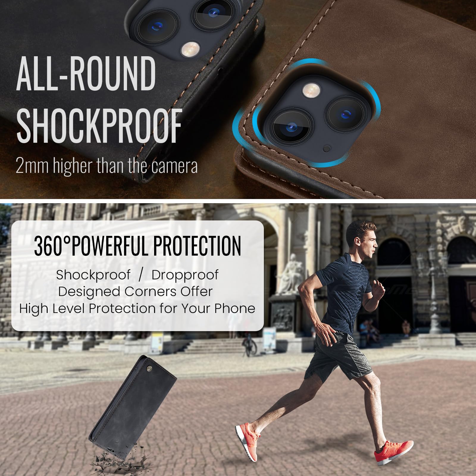 Samokor Cover per iPhone 13 5G Pelle Flip Custodia Cavalletto Portafoglio Magnetica Carta Fessura Antiurto per iPhone 13 5G,Nero