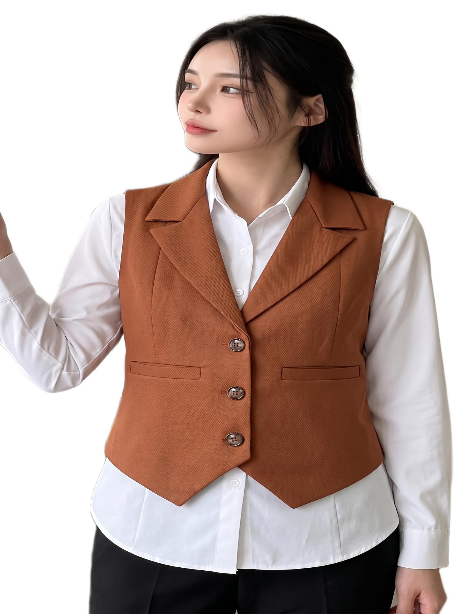 Women's Office Wear Rust Waistcoat Regular Fit Formal Vest-picture-56