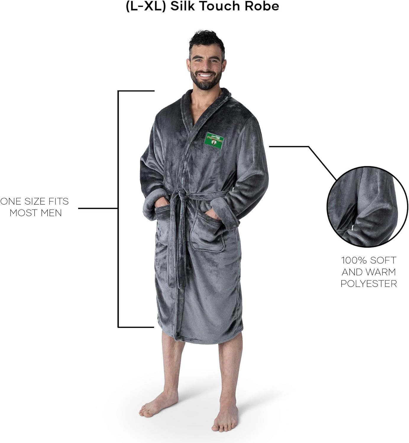 Northwest NBA Boston Celtics NBA Champions 2024 Transfer Patch Silk Touch Bath Robe, L/XL, Hardwood