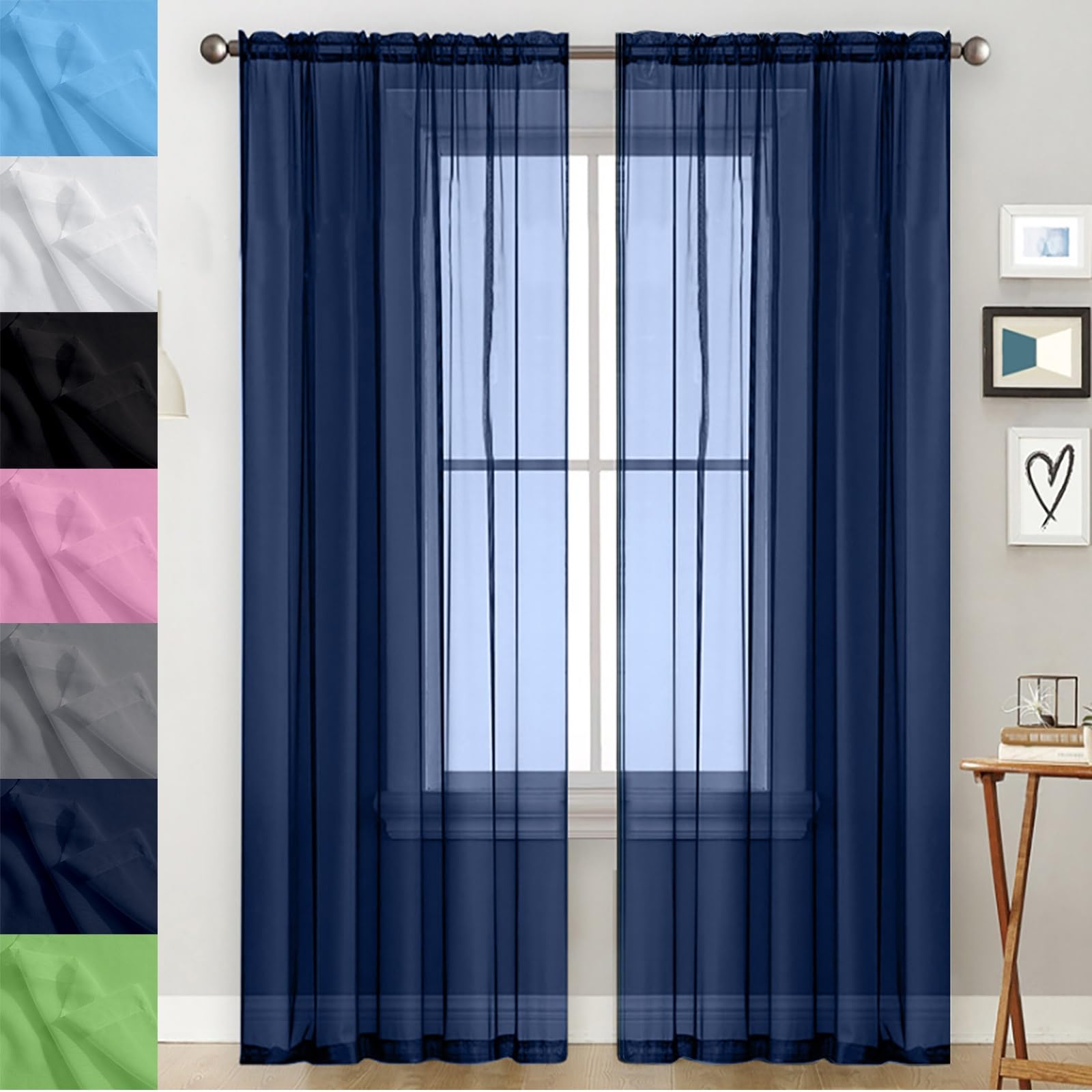 GAIFNAG Curtain for Bedroom Black Out Curtain 120 x 220 cm Pencil Pleat Black Out/Light Weight Linen Look Solid Readymade Curtains Thermal Curtain for Bedroom and Living Room, Navy Blue — image 1