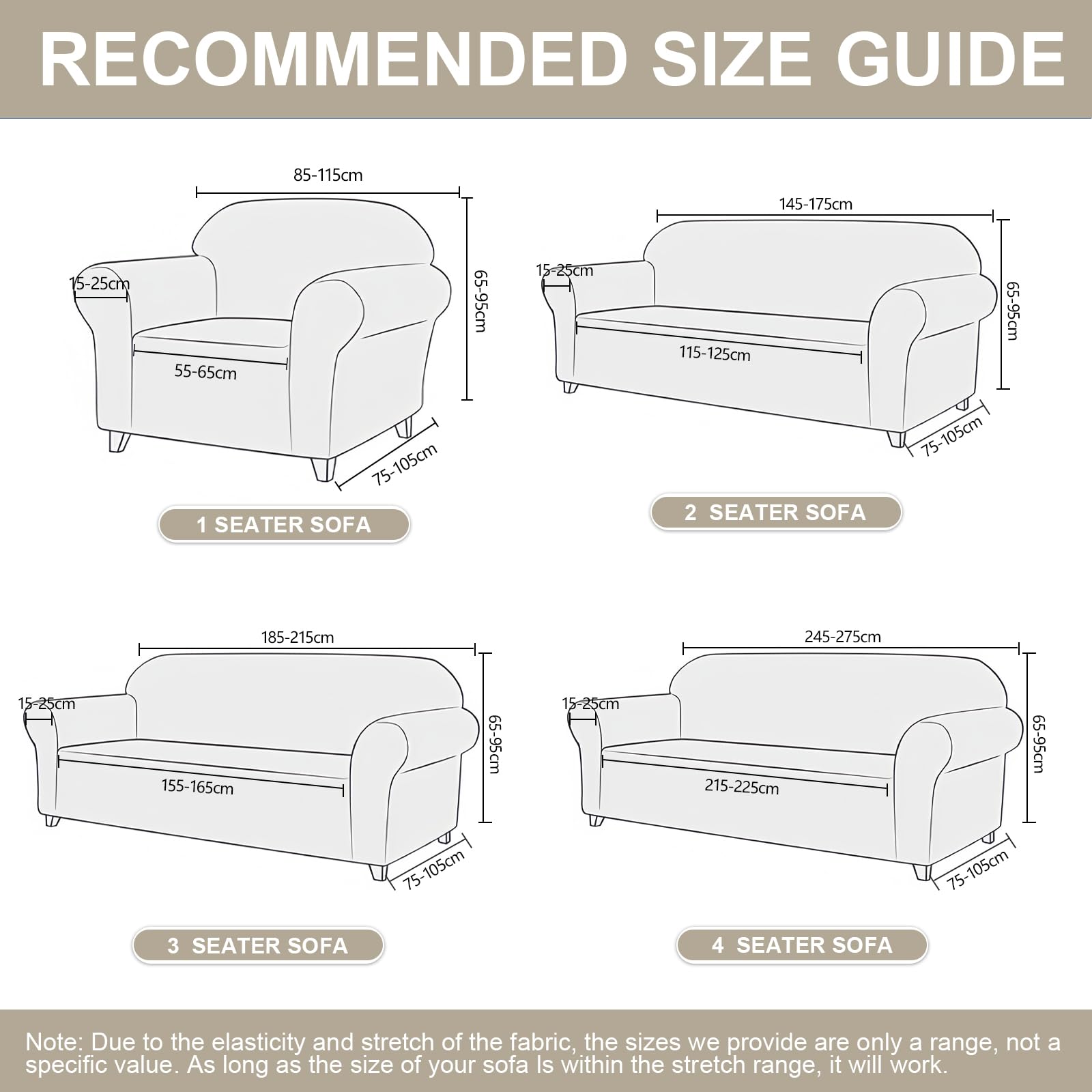 YSTELLAA Sofa Überzug 3 Sitzer Stretch, Kratzfester Sofabezug rutschfest Mit Armlehne, Universal Couch Überzug Dicke, Sofa Cover Waschbare, Für Wohnzimmer, Beige