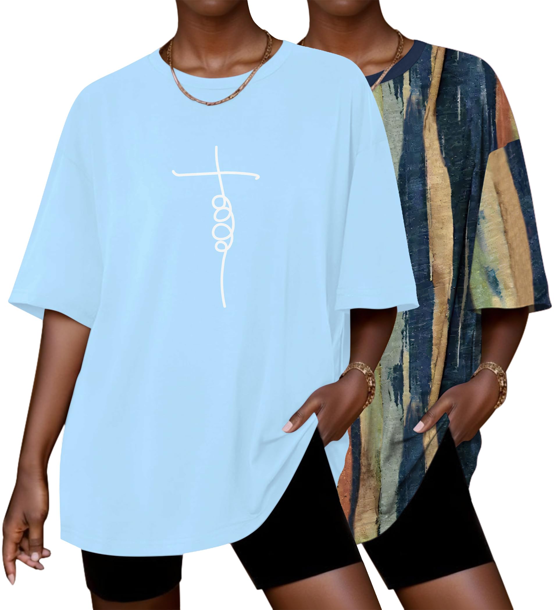 Ekouaer 2 Pack Womens Tops Short Sleeve Oversized T Shirts Casual Clothes
