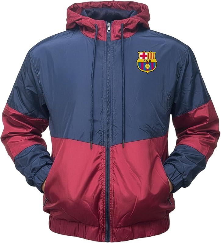 Barcelona Licensed Windbreaker Rain Jacket – Adult Sizes, Hooded Zip-Up