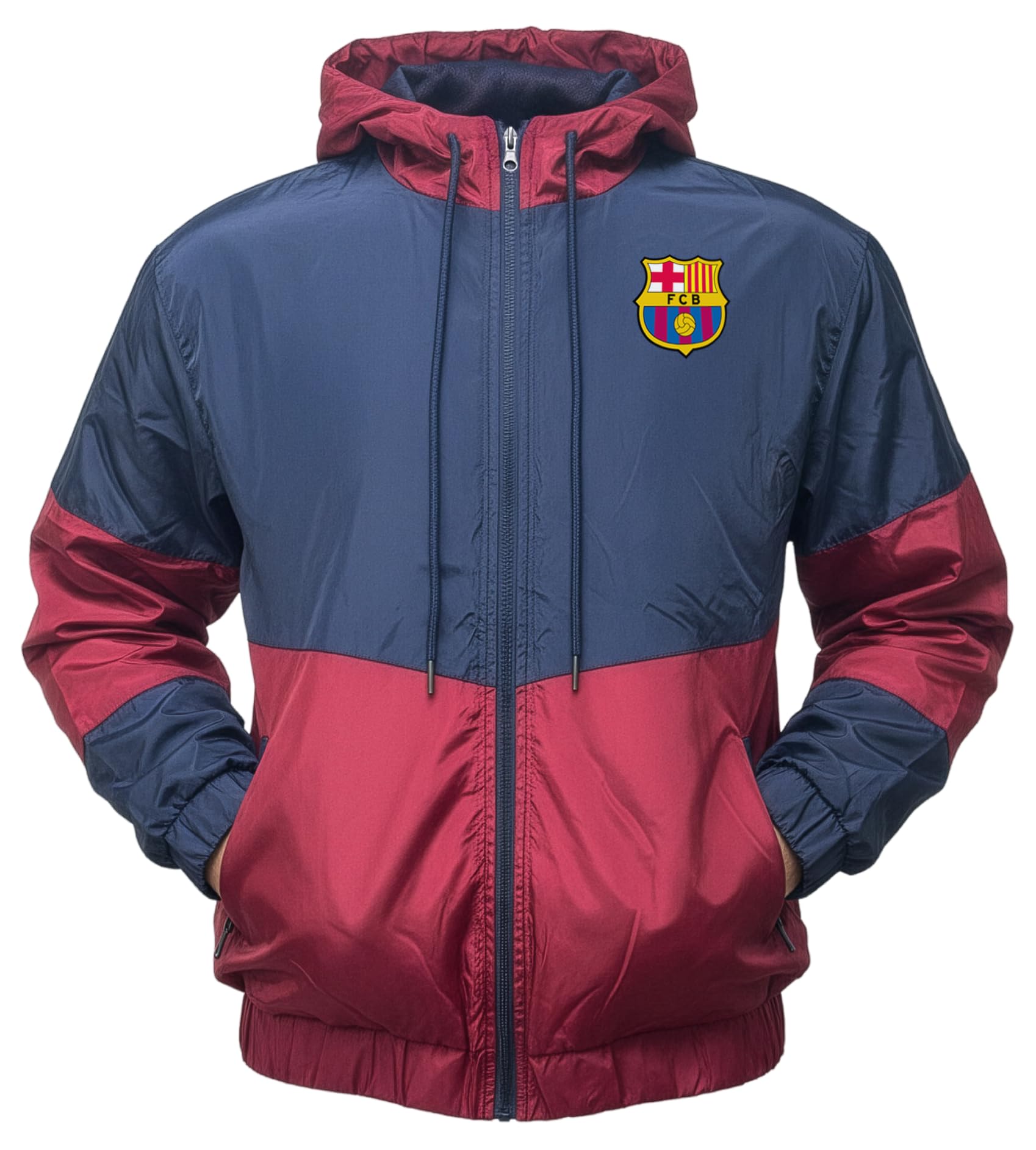 Icon Sports Barcelona Licensed Windbreaker Rain Jacket – Adult Sizes, Hooded Zip-Up