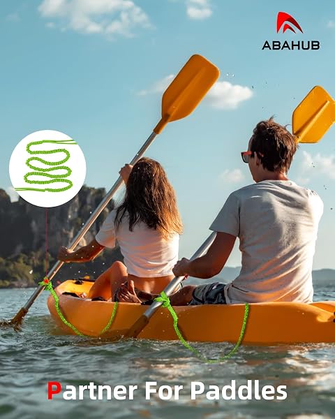 Abahub Paddle Leash 1/2PCS Kayak Paddle Leash Guinzaglio di Sicurezza Corda di Sicurezza Elastica con moschettone per SUP Kayak Nautica Canoa Kayak Pagaia Accessori 150-210cm - 3