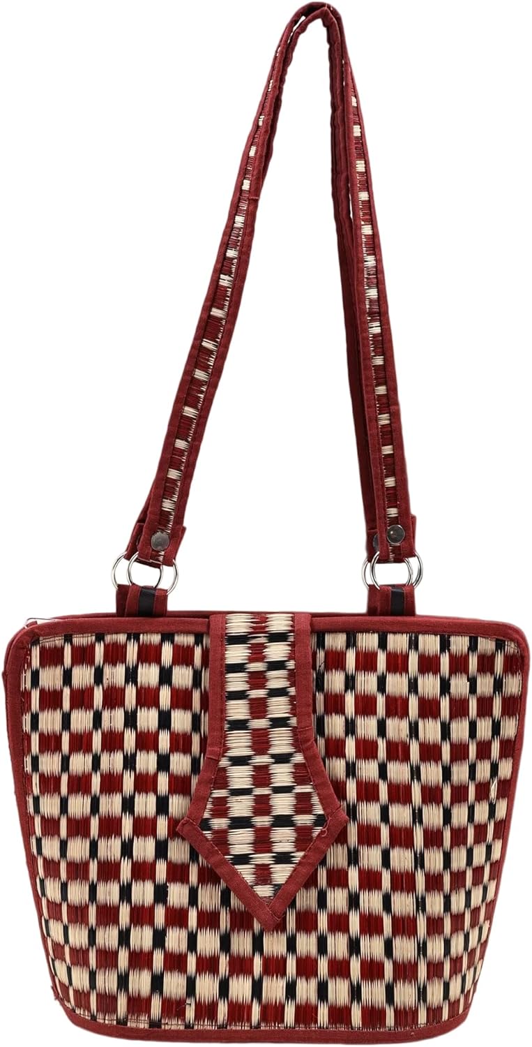 Exotic India 12" Korai Grass Handbag (Vanishing Art) - korai Grass