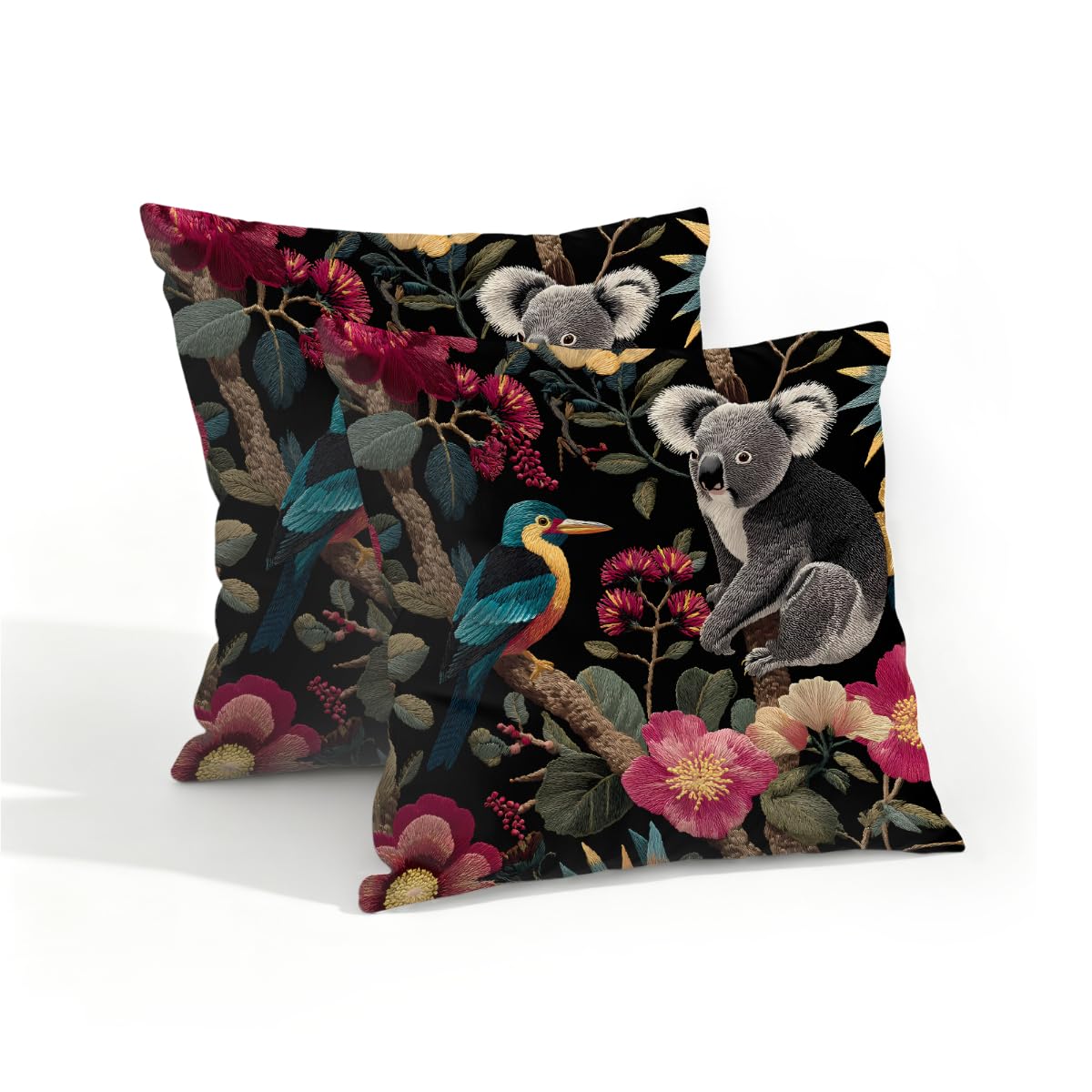 Outdoor Pillow Covers Waterproof Pillowcases 16x16in Set of 2 Tropical Flower Jungle Koala Bird Decorative Throw Cushion Case for Couch Sofa Garden Patio Furniture