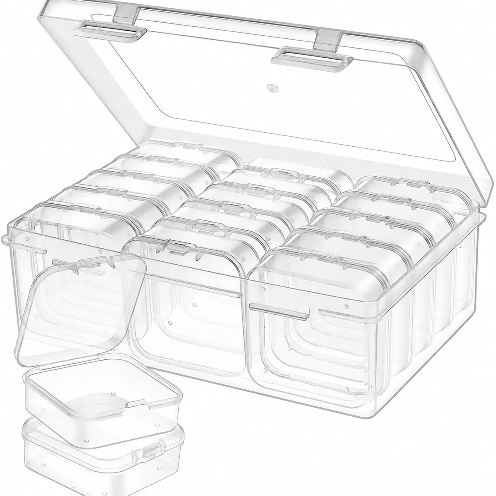YYGMSS Plastic Storage Box with Lid for Small Parts Beads Craft Items Jewellery with Labels Compartments Container Organiser (15, 5.5 * 5.5 * 2cm)
