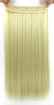 Beaute Galleria 22 Inches Straight Half Head Clip In Synthetic Hair Extensions Cosplay Hairpiece for Women Bleach Blonde