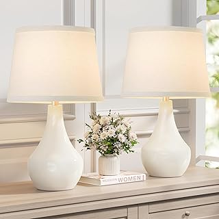 Seealle Modern Ceramic Table Lamps for Night Stands - Bedside Lamps Set ...