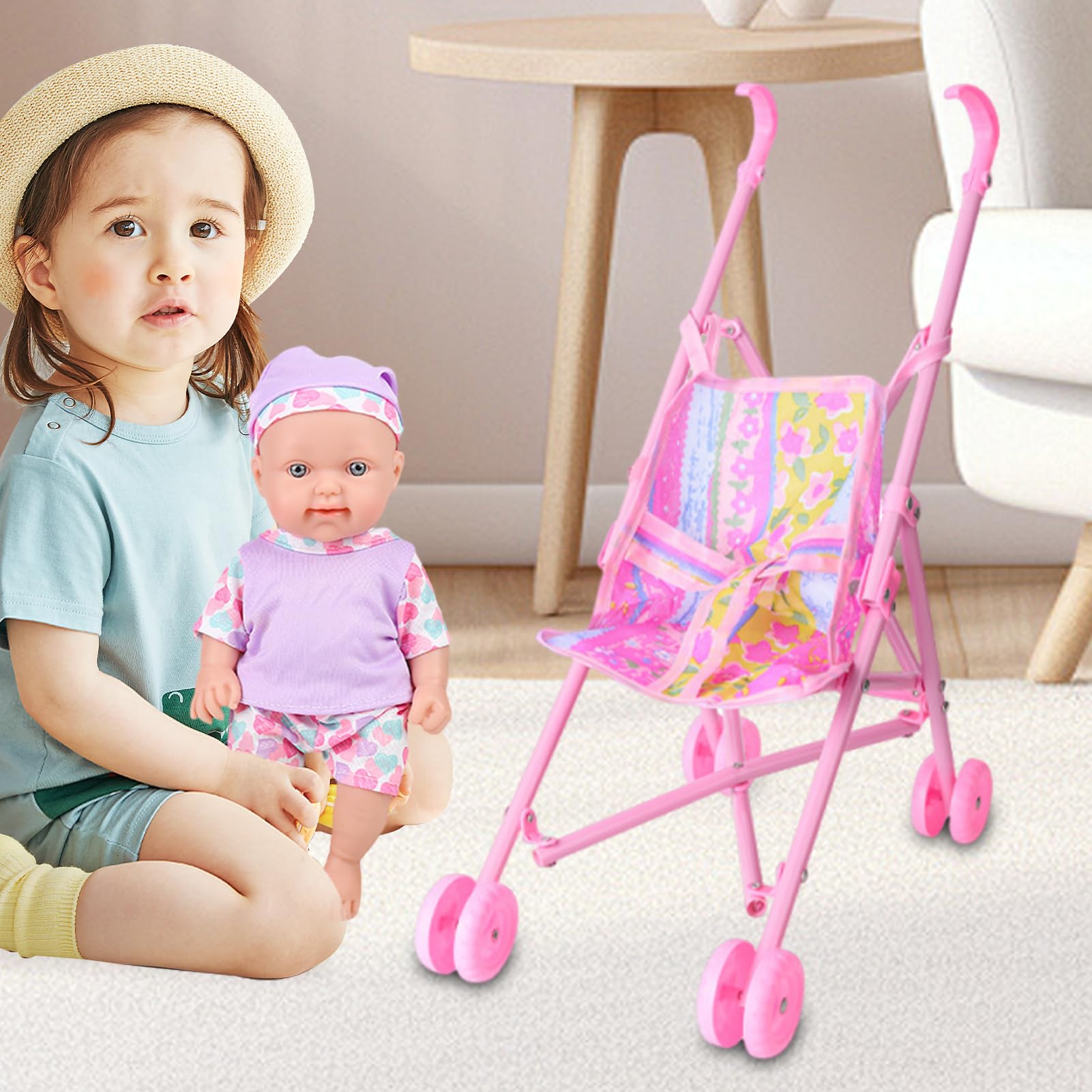 Tent Toy Pram – Puppenwagen Für Kinder, Rosa, 18,5x30x42 Cm