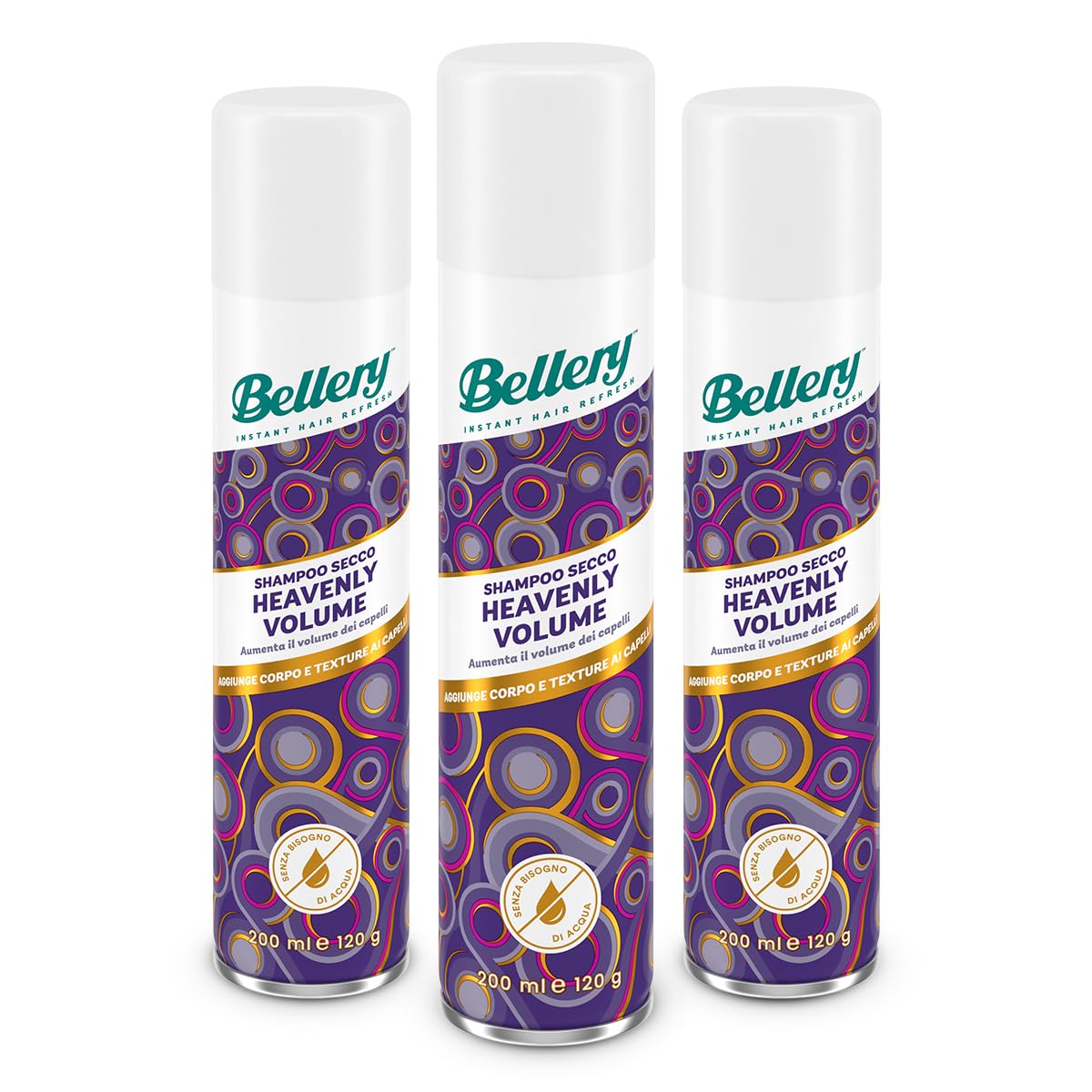 Bellery Heavenly Volume Dry Shampoo - Spray perVolume e morbidezza per tutti i tipi di capelli - 3 sprays da 200 ml
