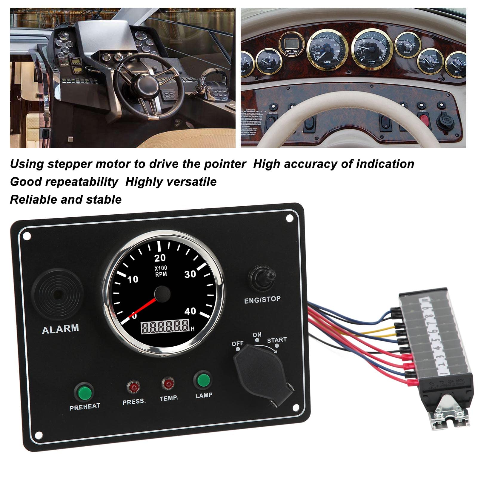 Panel de Instrumentos Multifuncional para Barcos con 4000 RPM, Cuenta con Panel de Interruptores RV Retroiluminado Rojo y Función de Alarma, Ideal para Barcos y Yates Marinos (12V)