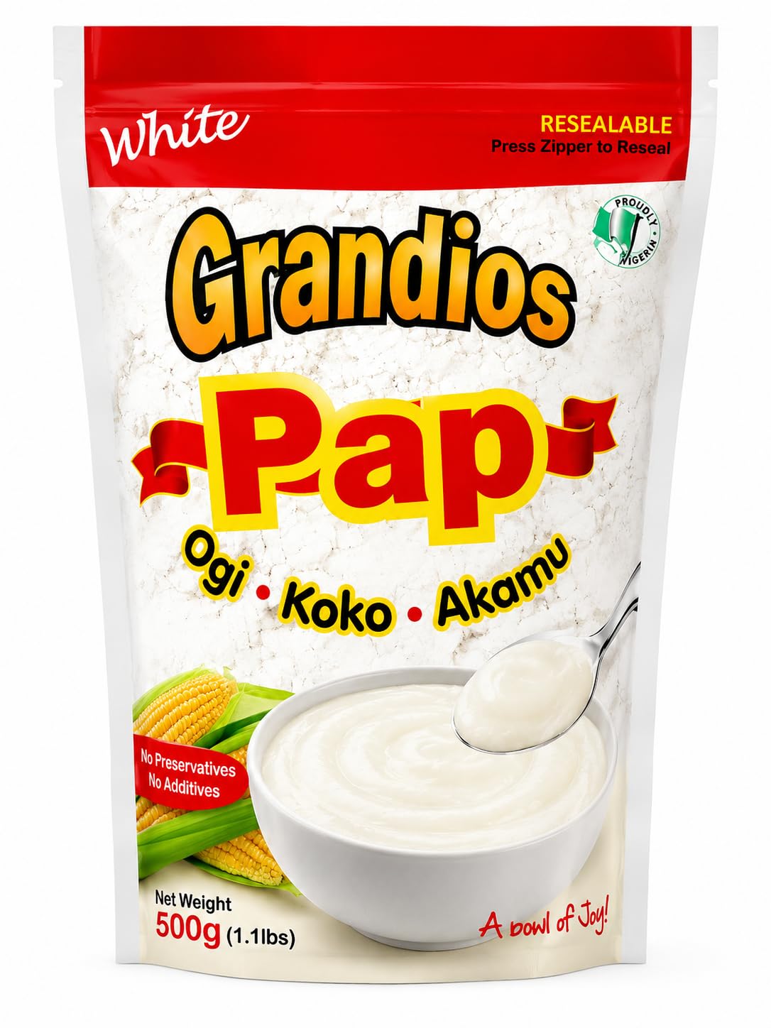 White Pap Ogi Akamu 500g (1.1lb) – Authentic African Fermented Corn Porridge Mix – Nigerian Ogi Corn Meal for Breakfast, Baby Food, Koko, Akamu, Pap – Smooth Maize Cereal for Swallow & Traditional Meals Grandios